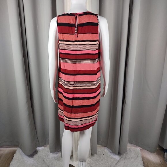 Ann Taylor LOFT Sleeveless Lightweight Striped Pink Red Shift Dress. Size MP - Picture 2 of 8